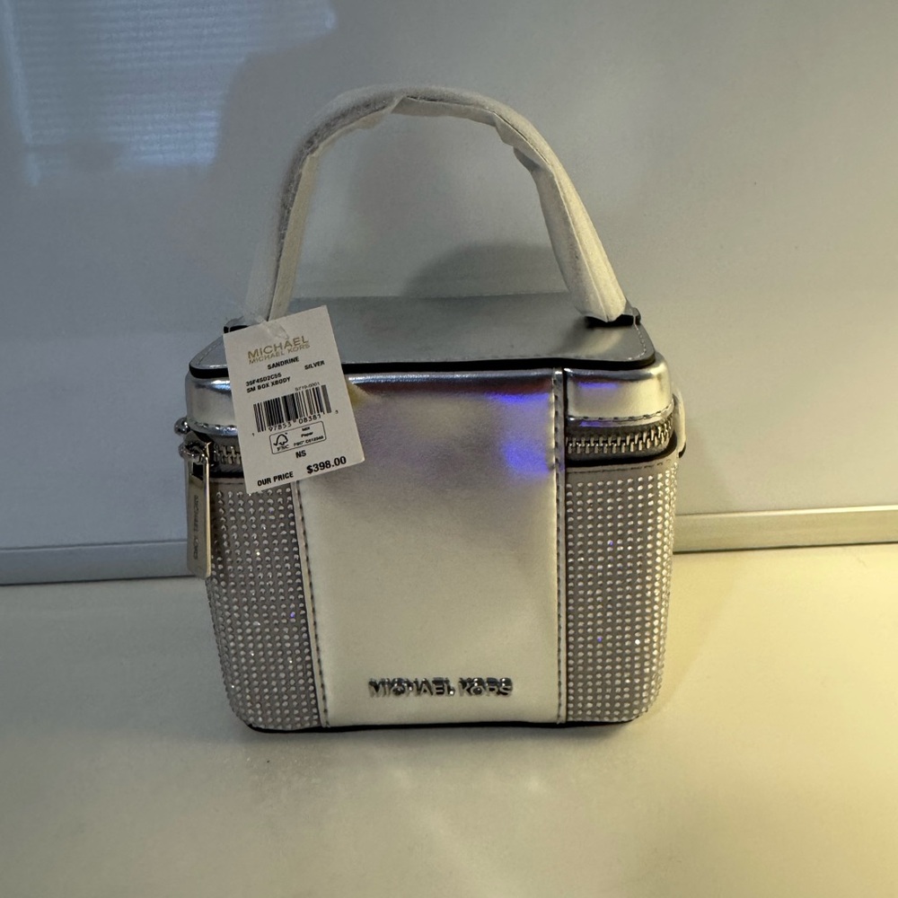 Michael Kors - NWT - Retail $398 - Mini Sandrine Silver Box Crossbody Bag